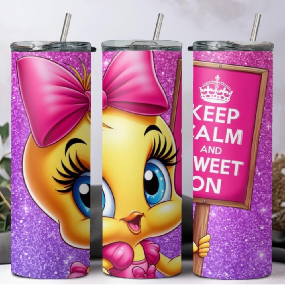 Pink Glitter Cartoon Tumbler